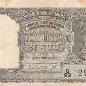 Olive green color 2 Rupees P c bhattacharya Very Fine Note #2