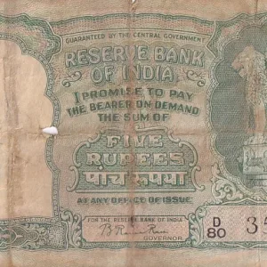 B Rama Rao 5 rupees Fafda Issue Old Note Fine Condition #4