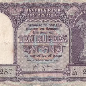 HVR Iyengar 10 rupees Fafda Issue Very Fine Condition Note #6