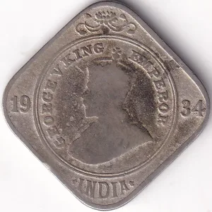 Copper Nickel 2 Annas Rare 1934 George V british India Coin #1