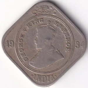Copper Nickel 2 Annas Rare 1934 George V british India Coin #2