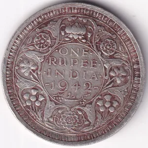 1942 British India One Rupee George VI Silver Coin