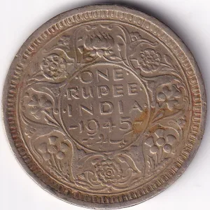 Bombay Mint 1945 British India One Rupee George VI Silver Coin