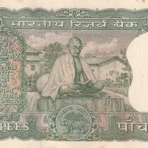 5 Rupees (Gandhi) Governor L.K Jha UNC Note (Rusted Note Buyer Will Receive Same Note)