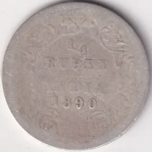 Poor Condition 1/4 Rupee 1890 Victoria Empress Silver Coin