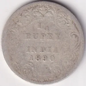 Fine Condition 1/4 Rupee 1890 Victoria Empress Silver Coin #2