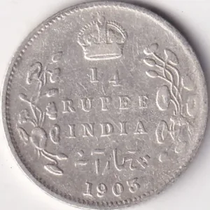 1903 King Edward Rare Silver 1/4 Rupee British India Coin