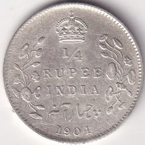 1904 King Edward Rare Silver 1/4 Rupee British India Coin