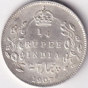 1907 King Edward Rare Silver 1/4 Rupee British India Coin