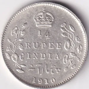 1910 King Edward Rare Silver 1/4 Rupee British India Coin