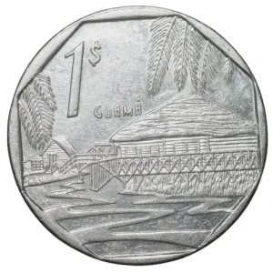 Nickel-Plated Steel 1 Peso of Cuba (AD 1998) with View of Guamá ville Rare