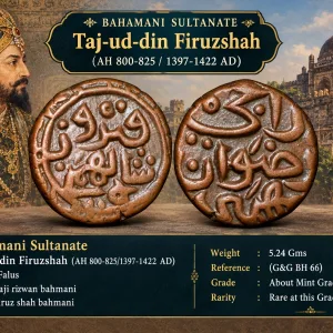 Copper Falus of Firuz Shah (AD1397-1422) of Bahamani Sultanate BH66 About Mint Grade Rare