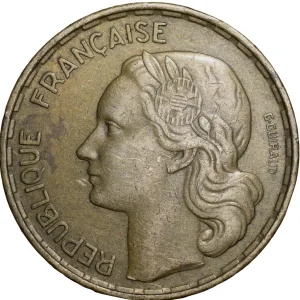 Old Brass 50 Francs of France Country (AD 1952) with Rooster Scarce