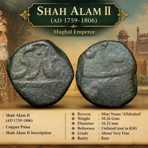 Copper Paisa of Shah Alam II (AD 1759-806) of Allahabad Mint Rare Unlisted Type