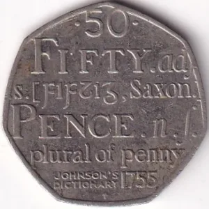50 pence First English Dictionary Copper Nickel Coin