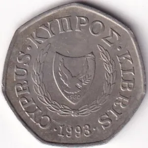 Cyprus 50 cents 1993 Copper Nickel Coin