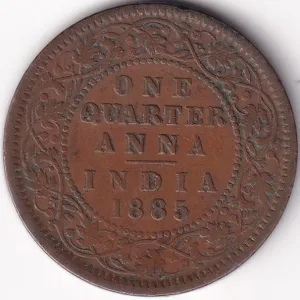 Very Fine 1885 One Quarter Anna British India Victoria Empress Copper Coin Rare