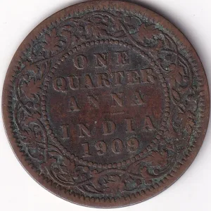1909 Quarter Anna Copper Key Date King Edward VII Coin