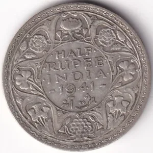 Bombay Mint 1941 Silver Half Rupee King George VI British India Coin
