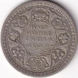 Bombay Mint 1942 Silver Half Rupee King George VI British India Coin