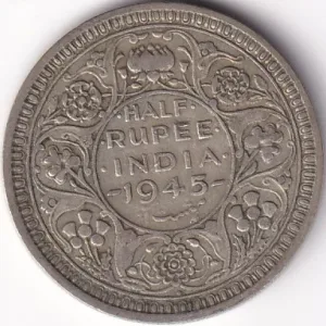 Bombay Mint 1945 Silver Half Rupee King George VI British India Coin