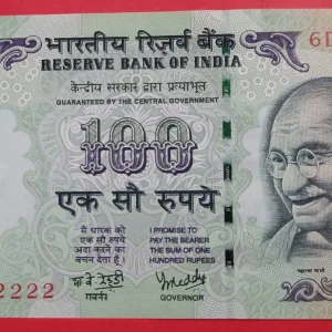 100 Rs YV Reddy Rare note GEM UNC Condition fancy number 222222