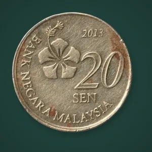 Rare Malaysia 20 Sen 2013 Bank Negara Malaysia Third Series Hibiscus Flower World Coin of Malaysia Coin # A1077