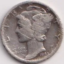 1943 America 1 Dime "Mercury Dime " Silver Wight 2.5 Gram #PR102