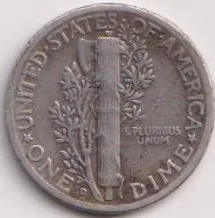 1943 America 1 Dime "Mercury Dime " Silver Wight 2.5 Gram #PR102