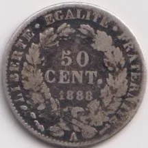 1888 France 50 Centimes Silver Rare Coin Wight 2.5 Gram #PR113