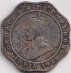 4 Annas 1920 George Fifth British India Rare Coin #H12
