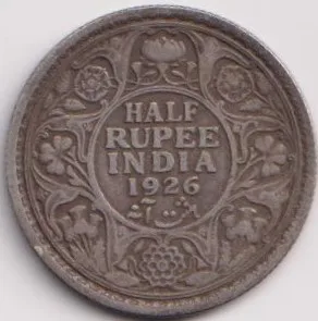 1926 Half Rupees Silver George Six British India Coin #PR33