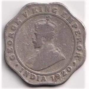 1920 Four Anna George Fifth 1920 Coin British India #PR2