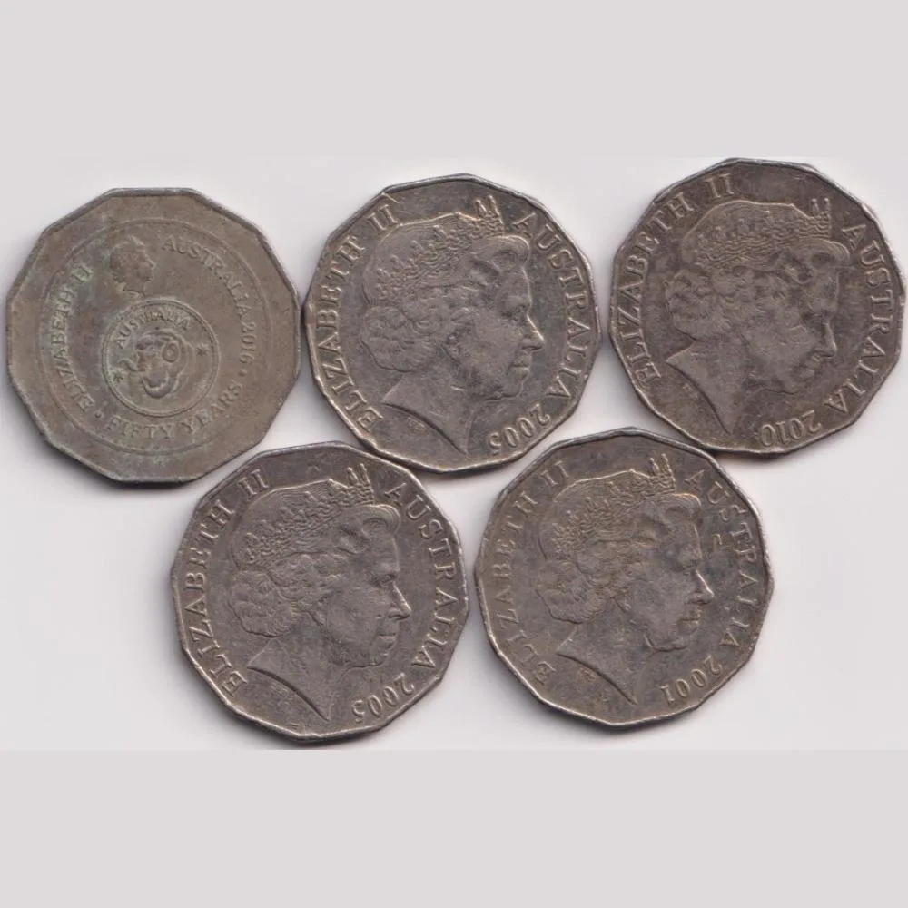 Australia 5 Different Half Dollar Old Ishu Big Size Coin #H30