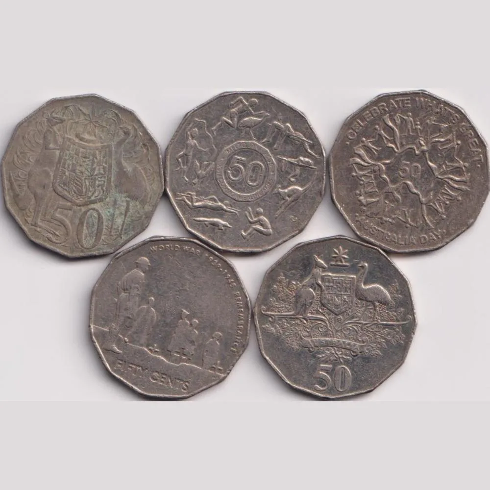 Australia 5 Different Half Dollar Old Ishu Big Size Coin #H30