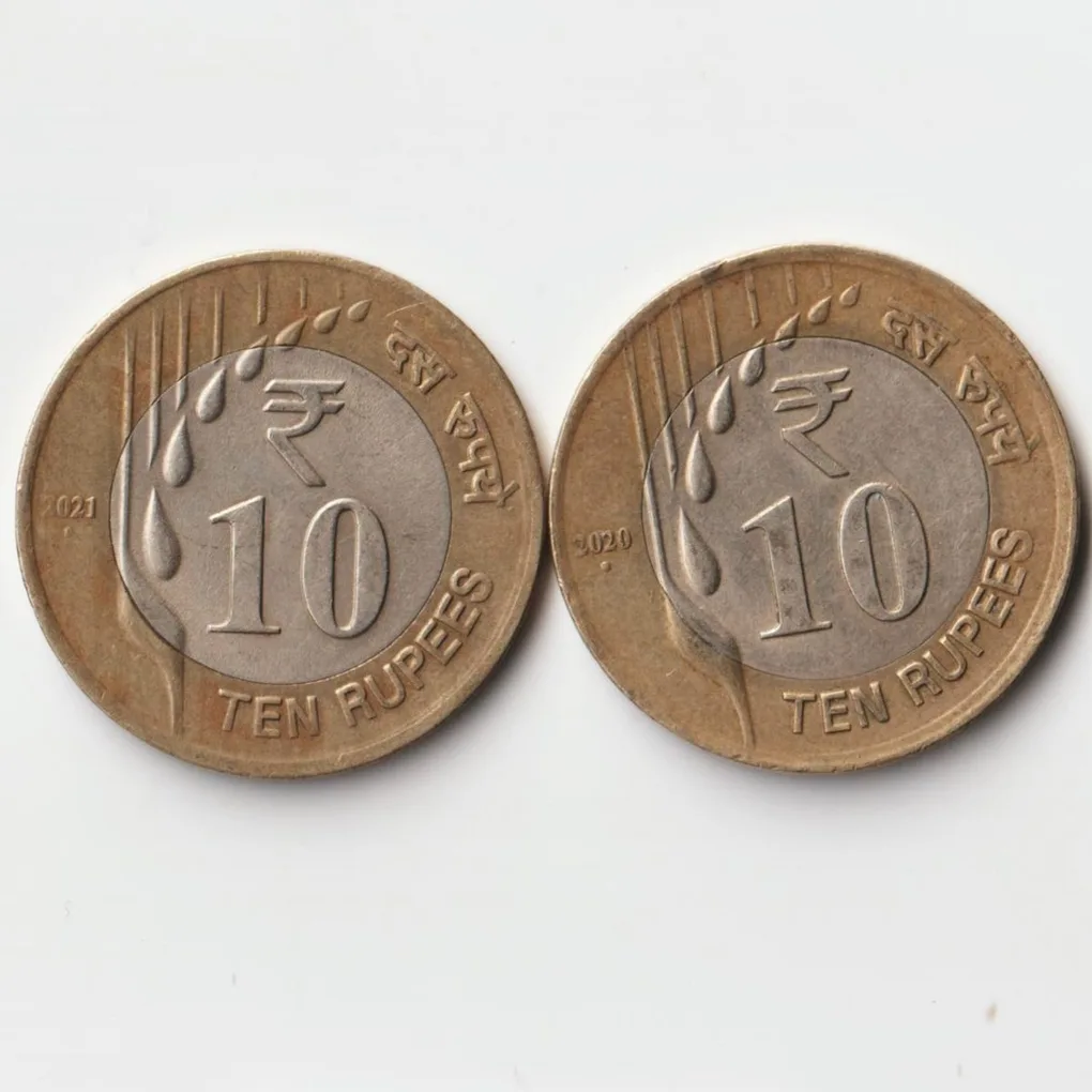 Combo Set of Ten Rupees 2020-21 Bimetallic Raindrop Coins of Republic India Coinage
