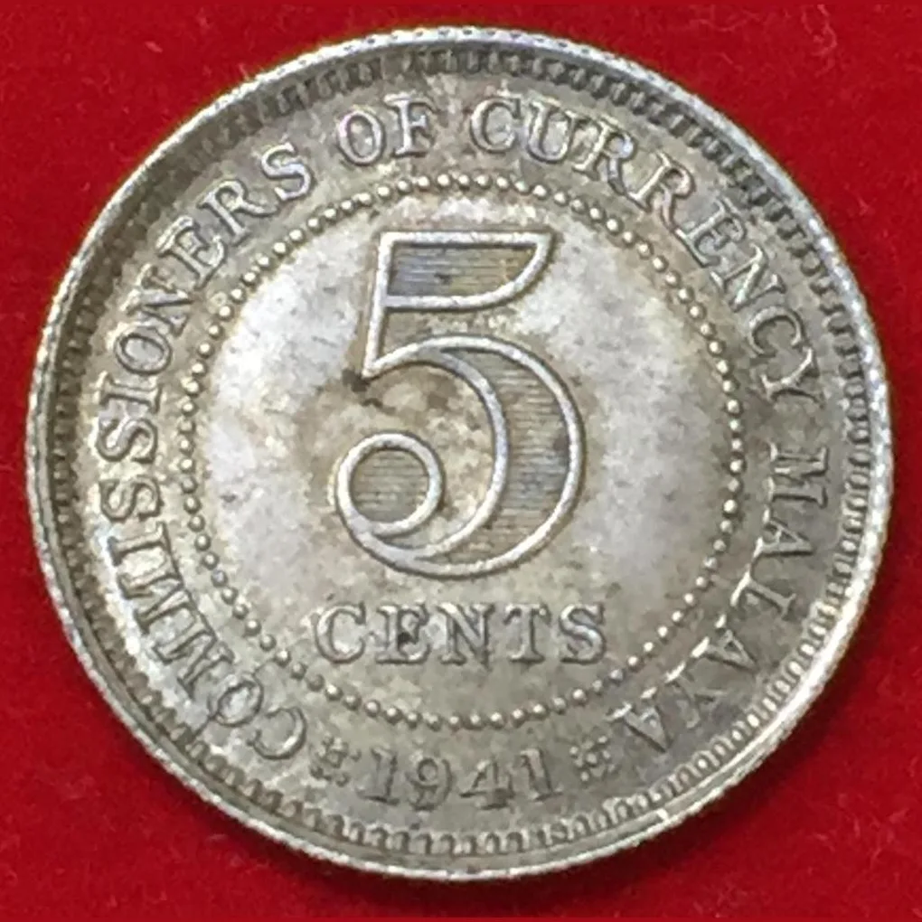 Malaya 5 Cents 1941 - George VI Silver (.750) Weight 1.36 g Top Condition Silver Coin #S740
