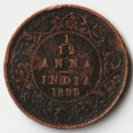 Rare 1/12 Anna 1895 Copper Coin of Empress Victoria British India Coinage