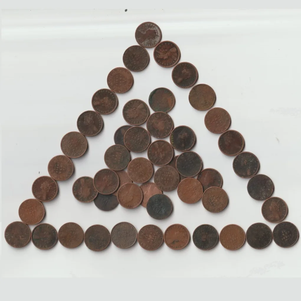 Extremely Rare 50 Coins Set of 1/12 Anna All Different Dates and Different Mints Copper Coins of Victoria Queen British India Coinage