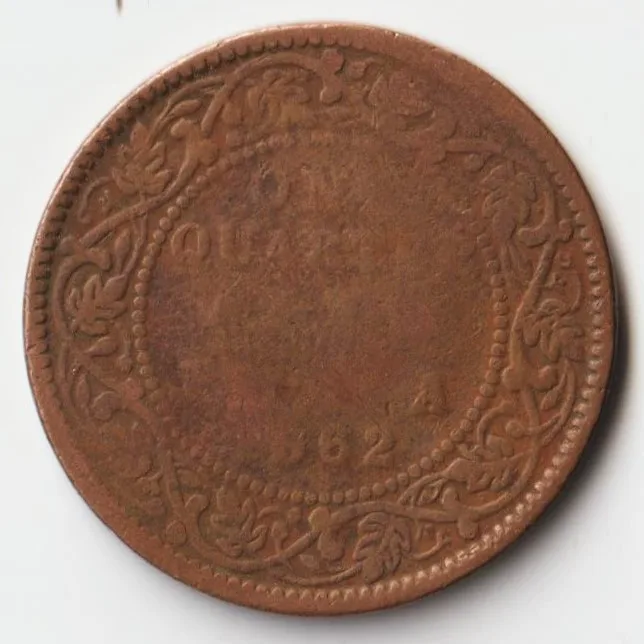 Extremely Rare One Quarter Anna 1862 Copper Coin of Queen Victoria British India Coinage