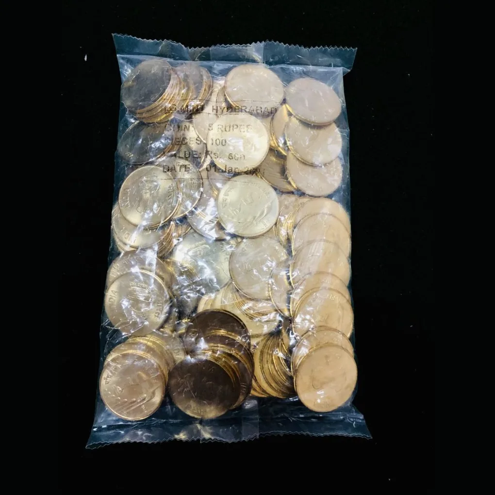 Rs 5 Definitive Issue 100 Coin Pouch RBI Seal Pouch Hyderabad Mint 2020