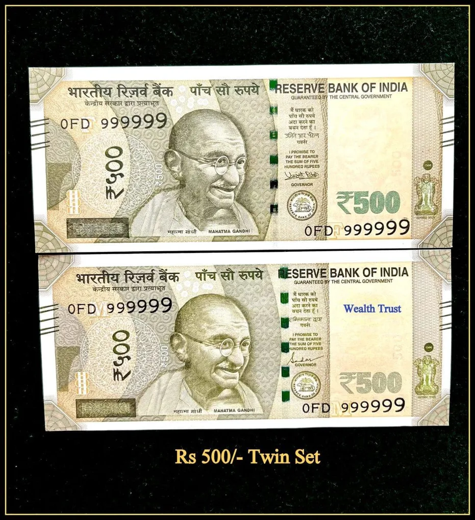 Rs 500 Twin Pair Gem Unc Very Unique Banknote Set Solid Number 0FD 999999
