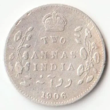 Two Anna 1906 of King Edward VII Silver Coin of British India