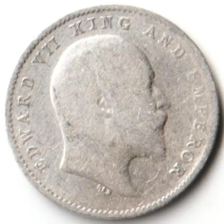 Scare Two Anna 1907 of Edward Vii King Empress Silver Small British India Coin Beautiful Coin
