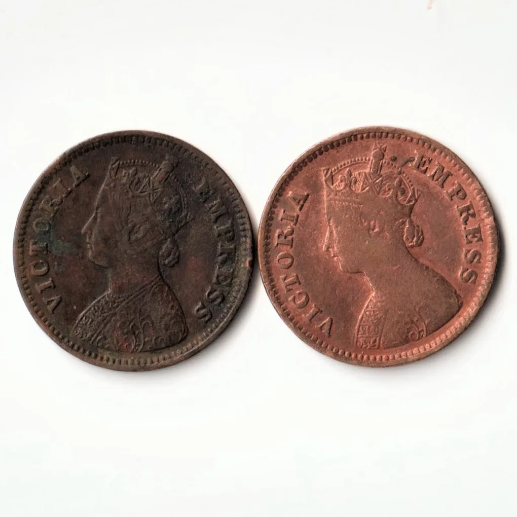 Rare 2 Coins Set of 1/2 Pice 1898 and 1899 Copper Coin of Victoria Standard Circulation Coin of British India