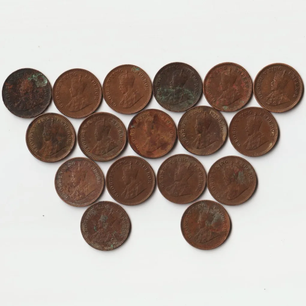 17 Coins Set of 1/12 Anna 1912 to 1936 Bronze Coins of King George V British India Coinage