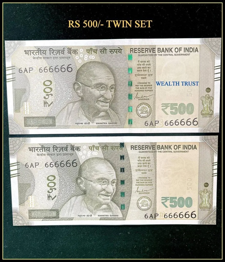 Rs 500 Twin Pair Gem Unc Very Unique Banknote Set Super Solid Number 6AP 666666
