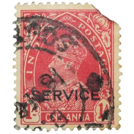 Postal Stamp of George VI Red Colour 1 Anna Over Printed in Black Service - Used Condition as per Im