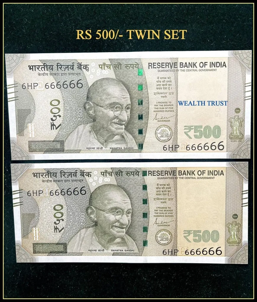 Rs 500 Twin Pair Gem Unc Very Unique Banknote Set Super Solid Number 6HP 666666