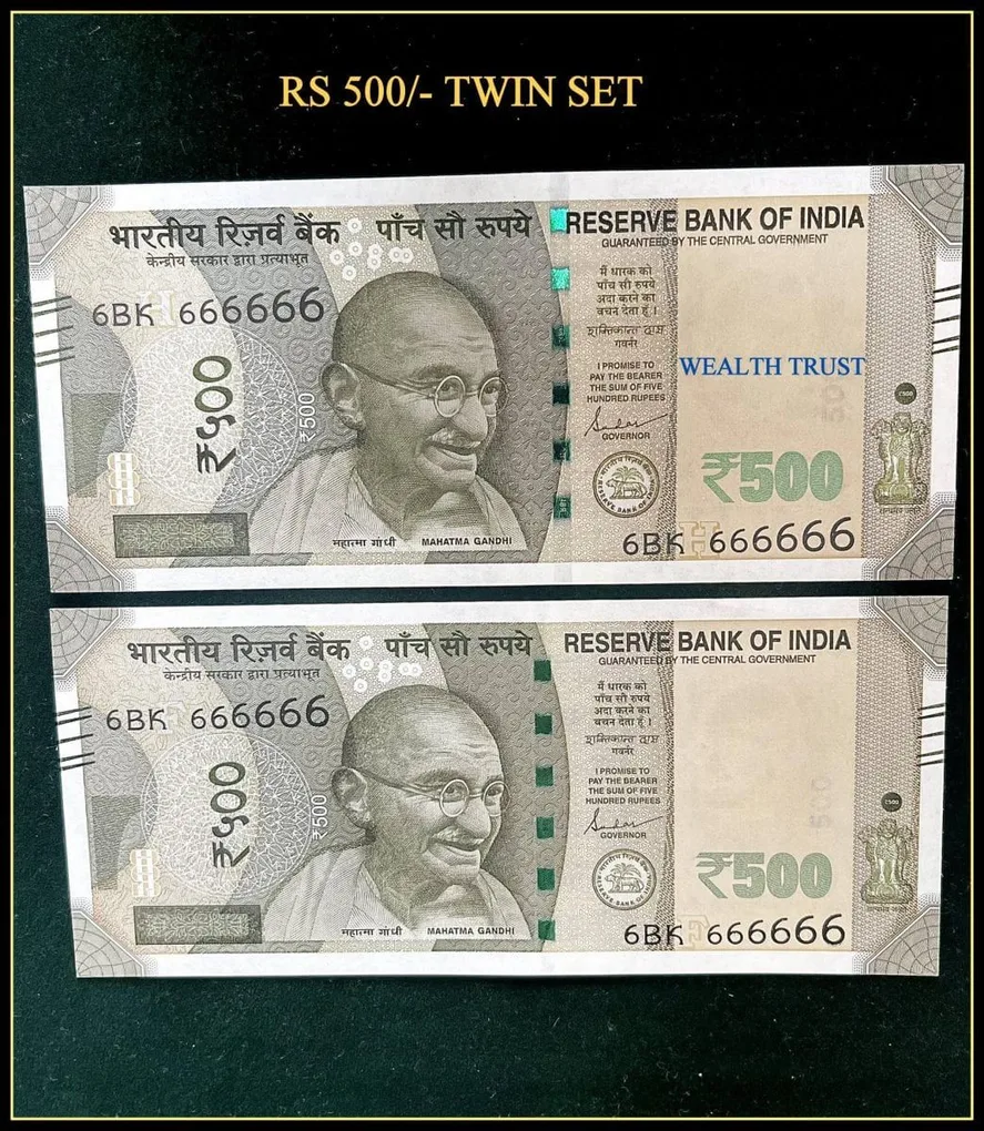 Rs 500 Twin Pair Gem Unc Very Unique Banknote Set Super Solid Number 6BK 666666